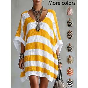 เดรสไหมพรมลายทางทรงปีกค้างคาวสีชมพูสำหรับผู้หญิง - Product Image 4