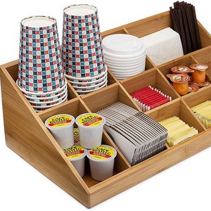 Wooden Storage Box <b>Rectangle</b> Multi Compartment For Coffee Condiments Kitchen Organizers Standing Type No Lid - Product Image 2