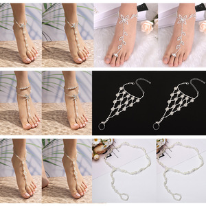 สร้อยข้อเท้าผู้หญิงคริสตัลไรน์สโตนเลียนแบบมุกรูปดาวสไตล์โบฮีเมียงานแต่งงานเครื่องประดับชายหาดเครื่องประดับเท้าชุบเงิน 12 ชิ้น - Product Image 1