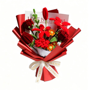 Bouquet de fleurs en chenille fait main - <span class=keywords><strong>Cadeau</strong></span> floral moderne et doux pour la <span class=keywords><strong>Saint</strong></span>-<span class=keywords><strong>Valentin</strong></span>, un <span class=keywords><strong>cadeau</strong></span> éternel pour les amoureux et les amis - Product Image 1