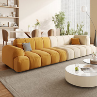 Canapé sectionnel carré en bois de style crème nordique français pour salon, idéal pour appartements petits et moyens, design moderne et minimaliste