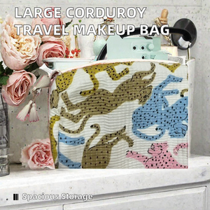 Bolsa de Cosméticos Acolchada de Pana, Bolsa de Maquillaje de Algodón con Cierre, Organizador de Artículos de Aseo, Estuche de Viaje de Gran Capacidad - Product Image 2