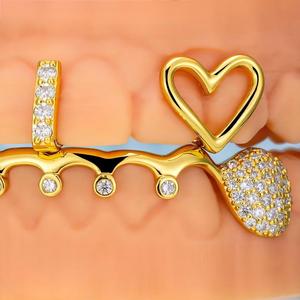 Gallerley özel tasarım erkek HipHop gümüş altın kaplama parlatma kalp şekli yuvarlak parlak kesim Bar tipi <span class=keywords><strong>Grillz</strong></span> - Product Image 3