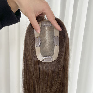 Topper de Cabello Humano Mono 3X5.5 con PU, Cabello Virgen Remy Ruso con Cutícula Alineada, Pieza de Topper de Cabello Mono PU # 1C - Product Image 2