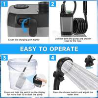 Douche de camping portable améliorée avec batterie longue durée 6000 mAh, pompe, affichage numérique intelligent et tête de douche à détection de température en plastique