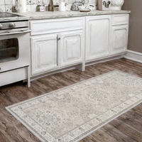 Washable Entryway 3x7 Runner Rug Farmhouse Floral Pattern Polyester Water Resistant Non-Slip Soft Wide Indoor Rug (Beige)