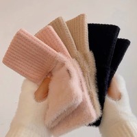 Gants d'hiver thermiques demi-doigt pour femmes en peluche chaud poignet tricoté gants d'écriture sans doigts pour les étudiants
