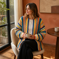 Joydressing Vente en gros de cardigans en tricot rayés multicolores pour femmes, col en V, ouverture sur le devant, manches longues