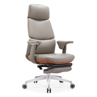 Fauteuil de bureau exécutif moderne et confortable en cuir PU, ergonomique, inclinable, avec vérin à gaz chromé, hauteur réglable et repose-pieds pliable
