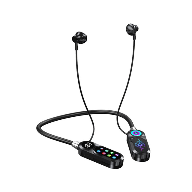 NEW Color Screen Digital Display Karaoke Neckband Earbuds with Card Slot Earphones Headphone Long Battery Life for Gaming Sports