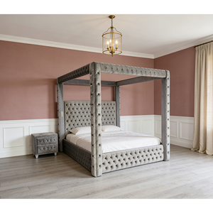 Juego de Cama con Dosel de Cuatro Postes y Cabecera de Espuma de Alta Densidad con Marco de Madera Maciza, <span class=keywords><strong>Muebles</strong></span> de Dormitorio, Venta al por Mayor de <span class=keywords><strong>Fábrica</strong></span> PZCN HOME 2025 - Product Image 3