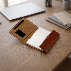 ADORA ADARB-0299 Classeur à anneaux en cuir personnalisé, carnet de poche, agenda de bureau, organisateur professionnel, 6 anneaux, 3 pochettes pour cartes, 1 fenêtre pour carte d'identité - Product Image 3