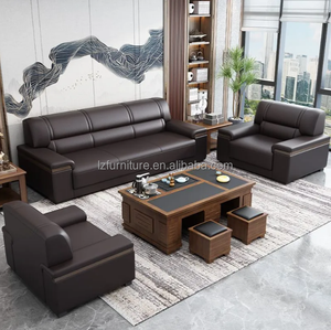 Canapé de bureau moderne et minimaliste, ensemble de réception en cuir pour entreprises chinoises, combinaison table basse et table à thé - Product Image 3