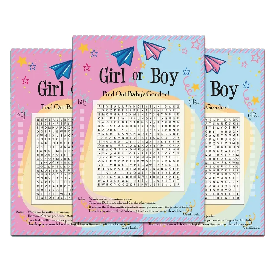 Nicro Boy Or Girl Poster Baby Shower Paper Baby Word Search Game Cards For Guest Party Activities Ideas Gender Reveal Decoration