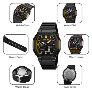 SKMEI 2438 montre de sport unisexe 5ATM étanche affichage analogique et numérique boîtier carré rétro-éclairage LED bande de résine pour hommes et femmes - Product Image 3