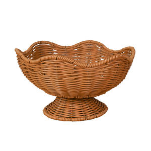 Panier à fruits en rotin synthétique Bobai, marron, forme polygonale, fait main, type sur pied, panier de rangement, plateau à collation pour la cuisine - Product Image 1