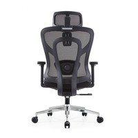 Chaise de bureau de direction avec support de tête réglable, coussin lombaire intégré et base cinq étoiles chromée