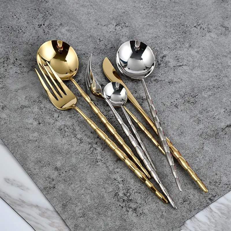 New Arrival Bamboo Joint Restaurant billig Gold Silber Besteck Set Esslöffel Gabeln und Messer Edelstahl Besteck