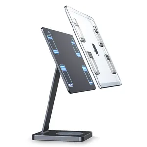 Manyetik ipad standı döndürülmüş taban; 360 rotasyon yüksekliği ayarlanabilir katlanabilir Tablet masa tutucu