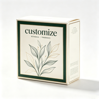 Boîte à parfum personnalisée avec logo, motif botanique vert forêt ivoire, bordure dorée, emballage écologique en gros