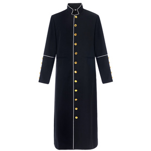 Robe de prêtre noire Redman Anime, costume d'Halloween, boutons dorés, garniture blanche, tenue de cosplay pour hommes - Product Image 5