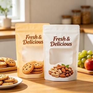 Sachet Doypack transparent sur mesure avec fenêtre, thermoscellable et refermable à fermeture éclair pour snacks, biscuits, noix et fruits secs - Product Image 2