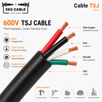 Câble 600V TSJ O Submarino à quatre fils 4C12AWG, cordon de service junior thermoplastique, câble d'alimentation flexible isolé en PVC et nylon