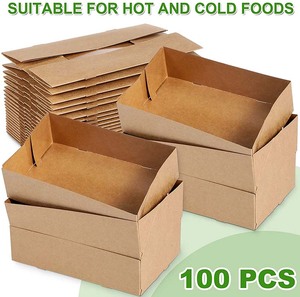 Hộp Đựng Thức Ăn Bằng Giấy Kraft Giấy Bìa 4 Góc Khay Đựng Thức Ăn Phim Đêm Khay Đựng Đồ Ăn Nhẹ Dùng Một Lần Có Thể Gập Lại Màu Nâu - Product Image 2