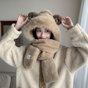 Bán Buôn Mùa Đông Tình Yêu Gấu Mũ Ấm Áp, Khăn Quàng Và Găng Tay Ba Mảnh Thiết Lập, Dày Đi Xe Đạp Windproof Mùa Đông Hat - Product Image 3