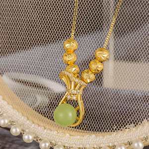Vintage Fashion High Quality Chinese Style Gold Money <b>Bag</b> Zircon <b>Charm</b> Pendant Hetian Jade Pendant Necklace for Women - Product Image 3