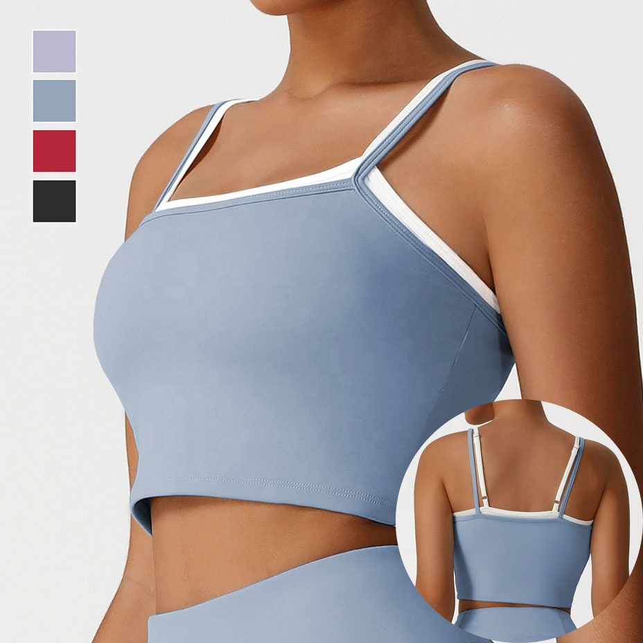 YIYI Wholesale New Two-layer Square Neck Yoga tank Top Women Removable Pads Sports Bra High-Elastic Workout Fitness Sports Bra
