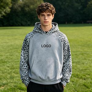 Sweat-shirts pour hommes en patchwork imprimé léopard, fabrication professionnelle, 450 g/m², 100 % coton French Terry, différents styles. - Product Image 5