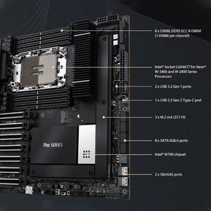 เมนบอร์ดเวิร์กสเตชัน Pro WS W790E-SAGE SE แพลตฟอร์ม Xeon W สำหรับการประมวลผล AI รองรับหน่วยความจำ DDR5 ECC รองรับ PCIe 5.0 GPU เวิร์กสเตชันระดับมืออาชีพ - Product Image 4