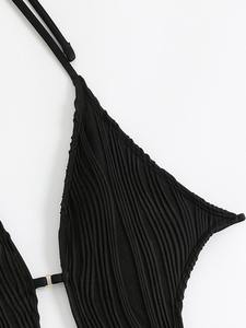 Costume da bagno <span class=keywords><strong>Bikini</strong></span> a vita alta in tessuto testurizzato tinta unita tinta unita da donna - Product Image 5