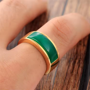 Bague unisexe en acier inoxydable plaqué or vintage sans ternissement, pierre de lune œil de chat verte, <span class=keywords><strong>opale</strong></span>, pierre naturelle, pour hommes et femmes - Product Image 2