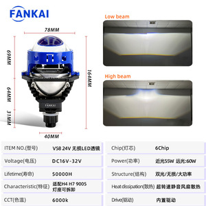 Fankai ไฟหน้า LED 24V V58 3นิ้ว H4 H7ลำแสงคู่60W อลูมิเนียมอัลลอยสำหรับรถบรรทุกดัดแปลง - Product Image 1