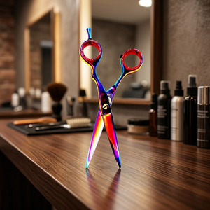 Tijeras de peluquería profesionales ASAP para zurdos, color arcoíris, de acero inoxidable, para entresacar, con recubrimiento de polvo negro mate láser. - Product Image 5