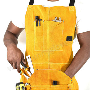 2021ที่กำหนดเองทนความร้อนวัวสีเหลืองหนังเชื่อมผ้ากันเปื้อนสำหรับงานอุตสาหกรรม - Product Image 4