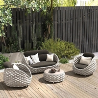 Conjunto de Sofás Seccionales de Mimbre para Exteriores, Impermeables, con Cojines para Patio y Jardín, Muebles de Ratán