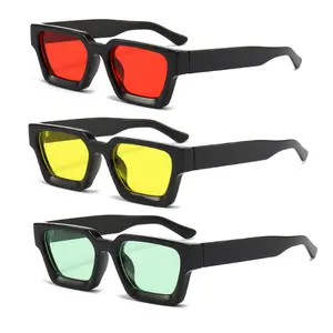 2023 New trendy women custom logo good price vintage rectangle sunglasses red yellow lens uv400 square retro sunglasses