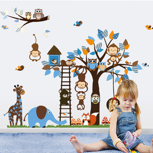 Vente chaude singes grands arbres girafes dessin animé animal décalcomanie <span class=keywords><strong>sticker</strong></span> mural pour maternelle chambres d'enfants salons chambres - Product Image 4