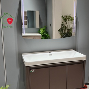 Modern Three-Door Solid Wood Plywood Bathroom Vanity Unit Ceramic Basin Smart Mirror White Countertop Wall-Mounted Installation - Product Image 6