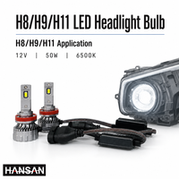 Ampoules de phares LED pour voiture HANSAN H8 H9 H11, 12V 50W 6500K 10000lm, quatre tubes en cuivre, remplacement, nouvelle compatibilité universelle