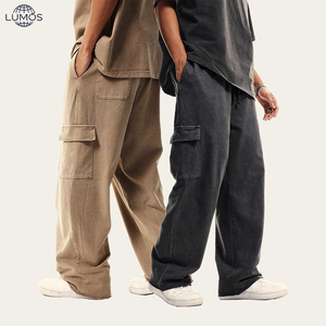<span class=keywords><strong>Pantalon</strong></span> <span class=keywords><strong>cargo</strong></span> streetwear délavé à l'acide, coupe droite multi-poches, style workwear urbain, décontracté et ample pour homme - Product Image 3
