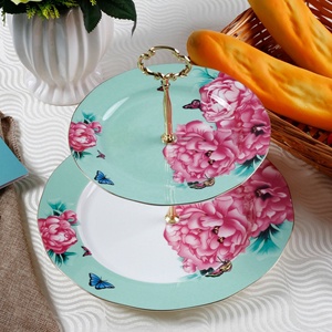 Juego de Platos de Porcelana de 2 Niveles Estilo Real para Aperitivos, Postres y Tartas - Product Image 2