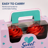 Boîte d'emballage personnalisée pour cupcakes avec fenêtre transparente et poignée, en papier imprimé, vente en gros pour boulangerie et livraison de cadeaux