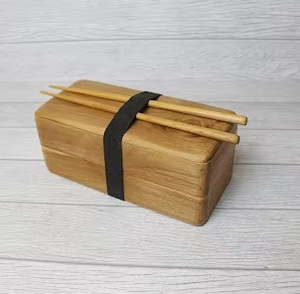 Boîte à lunch en bois de teck empilable, boîte à bento traditionnelle à étages avec compartiments séparés, durable - Product Image 3