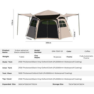 Tente de <span class=keywords><strong>camping</strong></span> hexagonale sphérique imperméable E-RIKE en Oxford, installation rapide, structure en fibre de verre, tente extérieure automatique avec auvent - Product Image 2
