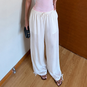 Street Casual Solid Color Drape Linen Tie Waist Loose Jogger Woven <b>Pants</b> Fashion Versatile Relaxed Home Lounge <b>Pants</b> - Product Image 3
