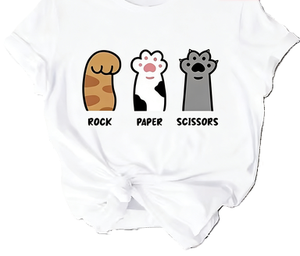 T-shirt Patte de Chat Pierre-Papier-Ciseaux – Motif Amusant Griffe de Chat – Humour Ludique pour Amateurs de Jeux – Nouveauté Imprimé Animal Mignon – T-shirt Oversize en Coton à Manches Courtes – Streetwear Décontracté - Product Image 2